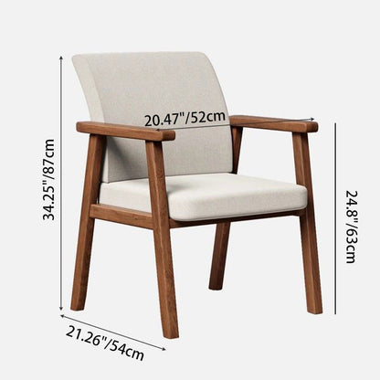 Modern Minimalist Square Wood Cotton Linen Dining Chair Backrest Armrest For Dining Room