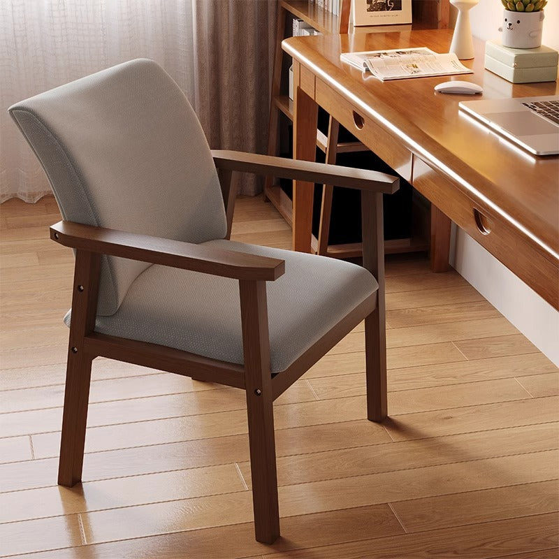 Modern Minimalist Square Wood Cotton Linen Dining Chair Backrest Armrest For Dining Room