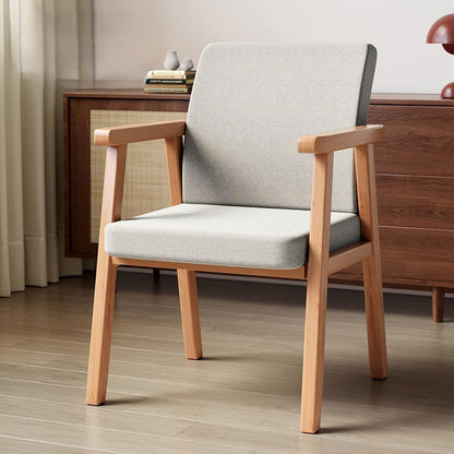 Modern Minimalist Square Wood Cotton Linen Dining Chair Backrest Armrest For Dining Room
