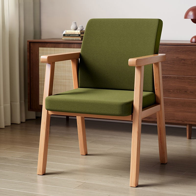 Modern Minimalist Square Wood Cotton Linen Dining Chair Backrest Armrest For Dining Room