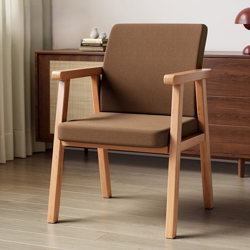 Modern Minimalist Square Wood Cotton Linen Dining Chair Backrest Armrest For Dining Room