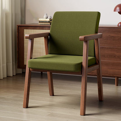 Modern Minimalist Square Wood Cotton Linen Dining Chair Backrest Armrest For Dining Room