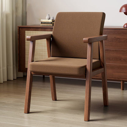 Modern Minimalist Square Wood Cotton Linen Dining Chair Backrest Armrest For Dining Room