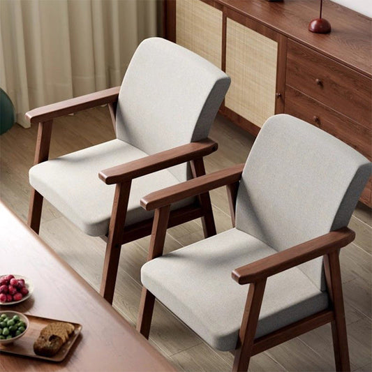 Modern Minimalist Square Wood Cotton Linen Dining Chair Backrest Armrest For Dining Room