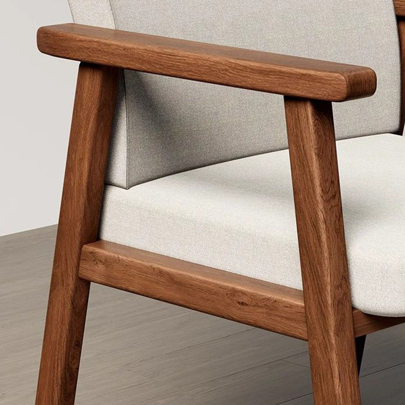 Modern Minimalist Square Wood Cotton Linen Dining Chair Backrest Armrest For Dining Room