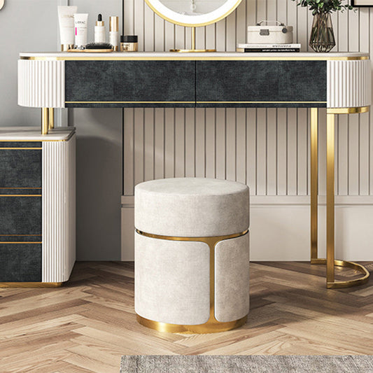 Modern Minimalist Round Cylinder Metal Fabric Vanity Stool For Bedroom