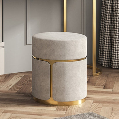 Modern Minimalist Round Cylinder Metal Fabric Vanity Stool For Bedroom