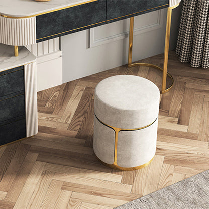 Modern Minimalist Round Cylinder Metal Fabric Vanity Stool For Bedroom