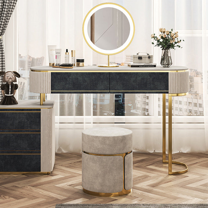 Modern Minimalist Round Cylinder Metal Fabric Vanity Stool For Bedroom