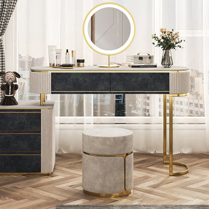 Modern Minimalist Round Cylinder Metal Fabric Vanity Stool For Bedroom