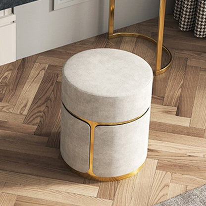 Modern Minimalist Round Cylinder Metal Fabric Vanity Stool For Bedroom