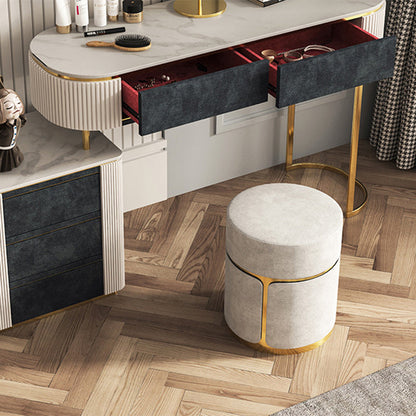 Modern Minimalist Round Cylinder Metal Fabric Vanity Stool For Bedroom