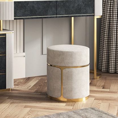 Modern Minimalist Round Cylinder Metal Fabric Vanity Stool For Bedroom