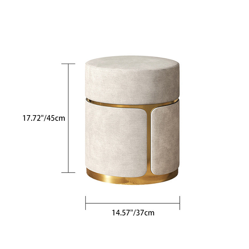 Modern Minimalist Round Cylinder Metal Fabric Vanity Stool For Bedroom