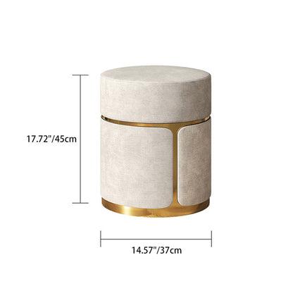 Modern Minimalist Round Cylinder Metal Fabric Vanity Stool For Bedroom