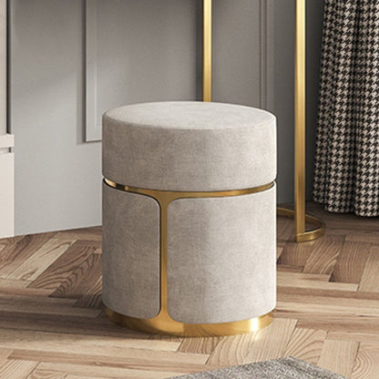 Modern Minimalist Round Cylinder Metal Fabric Vanity Stool For Bedroom