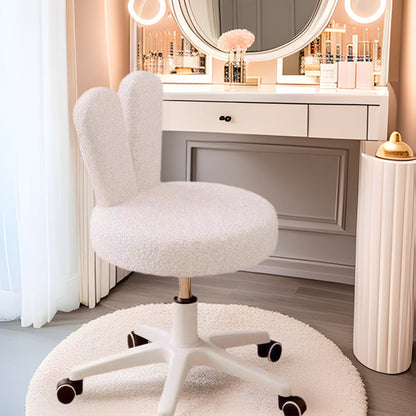 Contemporary Nordic Movable Liftable Rabbit Ears Round Lambswool Metal Nylon Vanity Stool Backrest For Bedroom