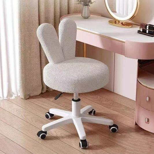 Contemporary Nordic Movable Liftable Rabbit Ears Round Lambswool Metal Nylon Vanity Stool Backrest For Bedroom