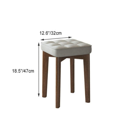 Modern Minimalist Square Solid Wood Leathaire Vanity Stool 4-Leg For Bedroom