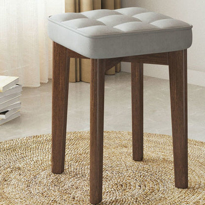 Modern Minimalist Square Solid Wood Leathaire Vanity Stool 4-Leg For Bedroom