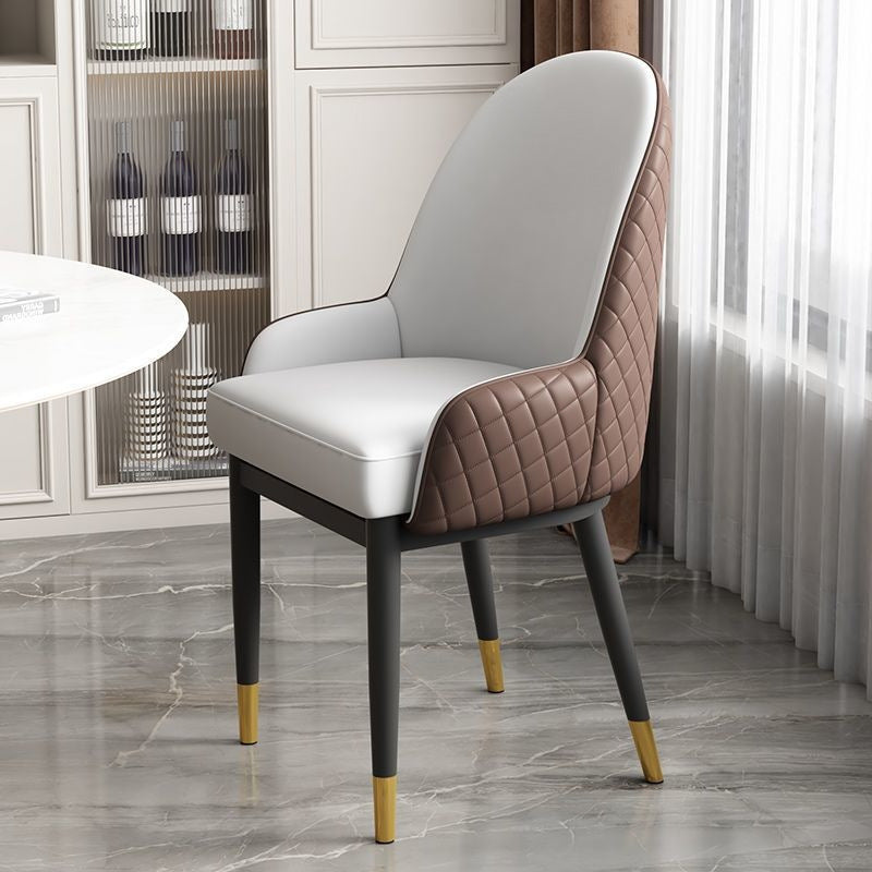Modern Luxury Rectangular Faux Leather Carbon Steel Dining Chair Backrest Armrest For Dining Room