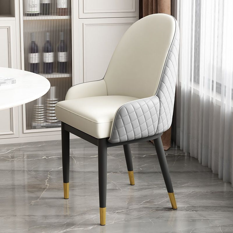 Modern Luxury Rectangular Faux Leather Carbon Steel Dining Chair Backrest Armrest For Dining Room