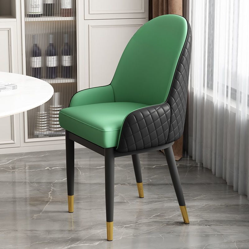 Modern Luxury Rectangular Faux Leather Carbon Steel Dining Chair Backrest Armrest For Dining Room