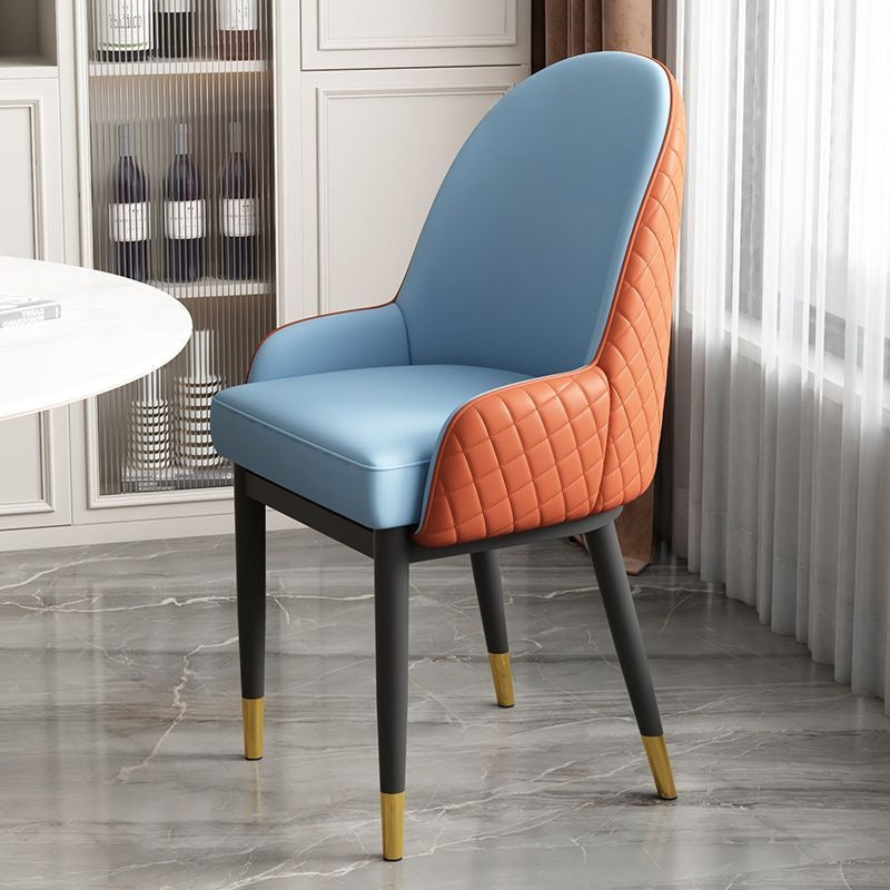 Modern Luxury Rectangular Faux Leather Carbon Steel Dining Chair Backrest Armrest For Dining Room