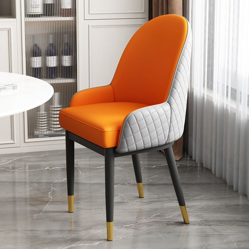 Modern Luxury Rectangular Faux Leather Carbon Steel Dining Chair Backrest Armrest For Dining Room