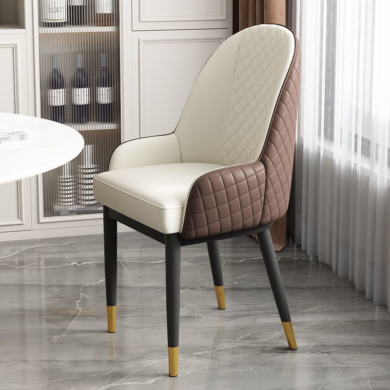 Modern Luxury Rectangular Faux Leather Carbon Steel Dining Chair Backrest Armrest For Dining Room