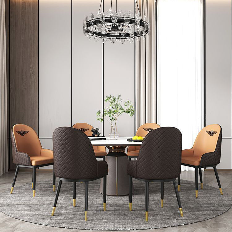 Modern Luxury Rectangular Faux Leather Carbon Steel Dining Chair Backrest Armrest For Dining Room