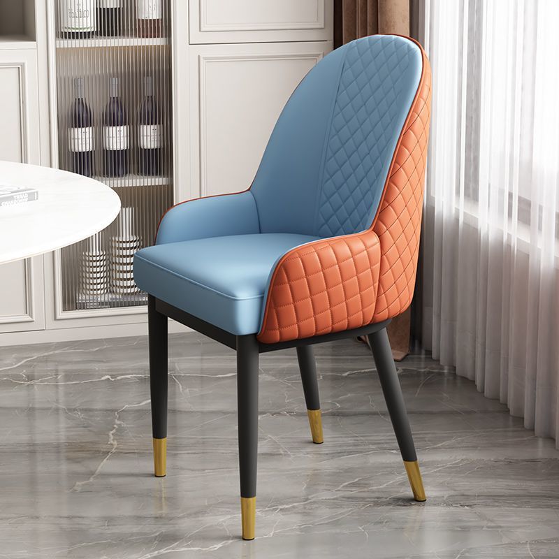 Modern Luxury Rectangular Faux Leather Carbon Steel Dining Chair Backrest Armrest For Dining Room