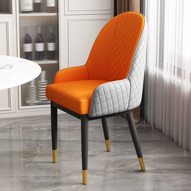 Modern Luxury Rectangular Faux Leather Carbon Steel Dining Chair Backrest Armrest For Dining Room