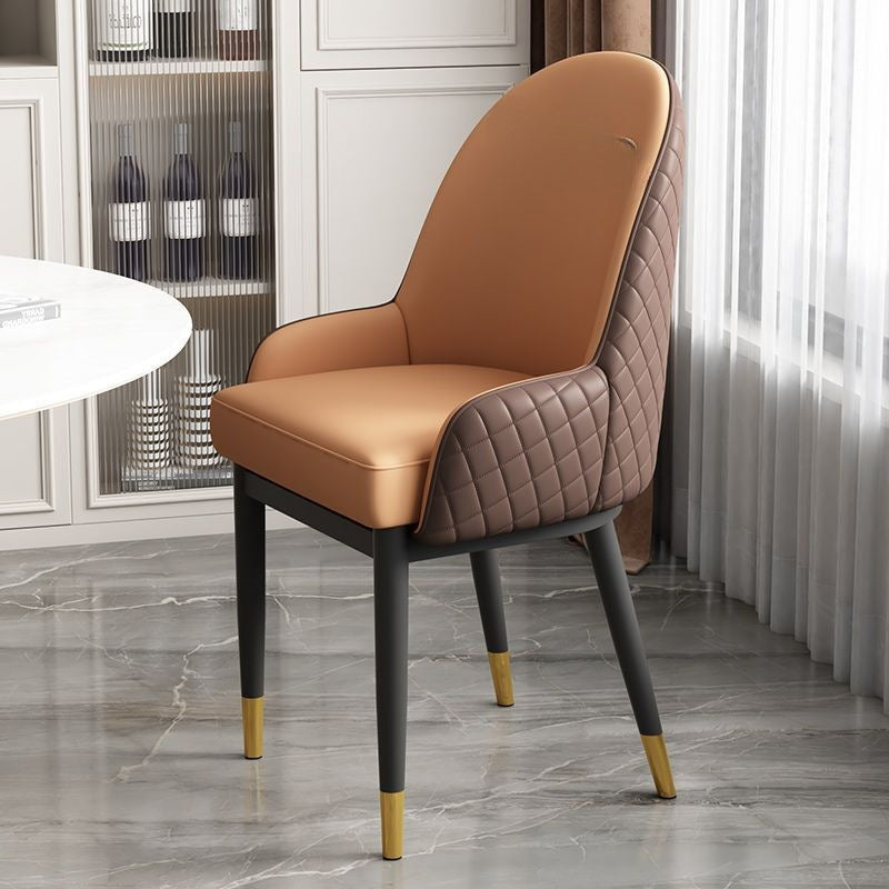 Modern Luxury Rectangular Faux Leather Carbon Steel Dining Chair Backrest Armrest For Dining Room