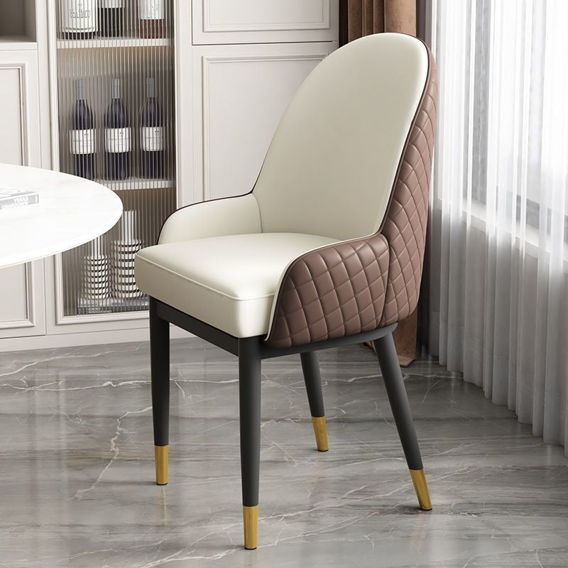 Modern Luxury Rectangular Faux Leather Carbon Steel Dining Chair Backrest Armrest For Dining Room