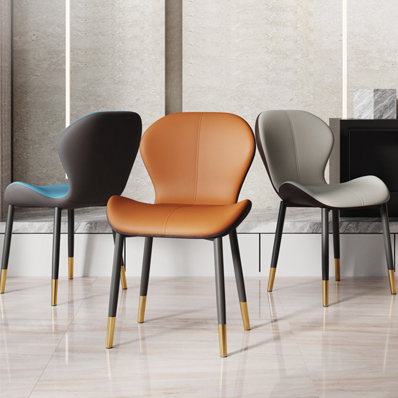 Modern Simplicity Trapezoid Cushion PU Leather Carbon Steel Dining Chair Backrest For Dining Room
