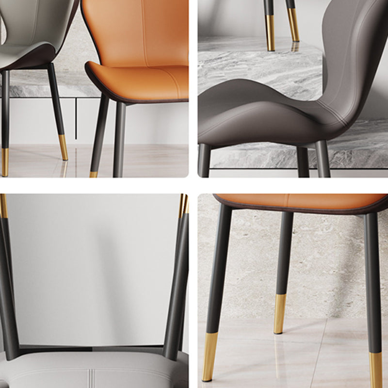 Modern Simplicity Trapezoid Cushion PU Leather Carbon Steel Dining Chair Backrest For Dining Room