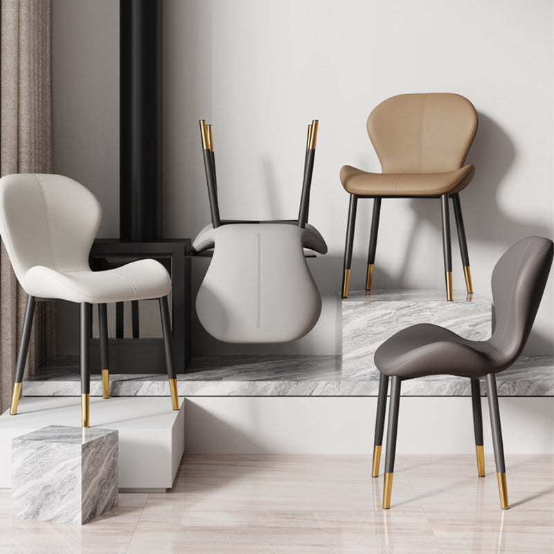 Modern Simplicity Trapezoid Cushion PU Leather Carbon Steel Dining Chair Backrest For Dining Room