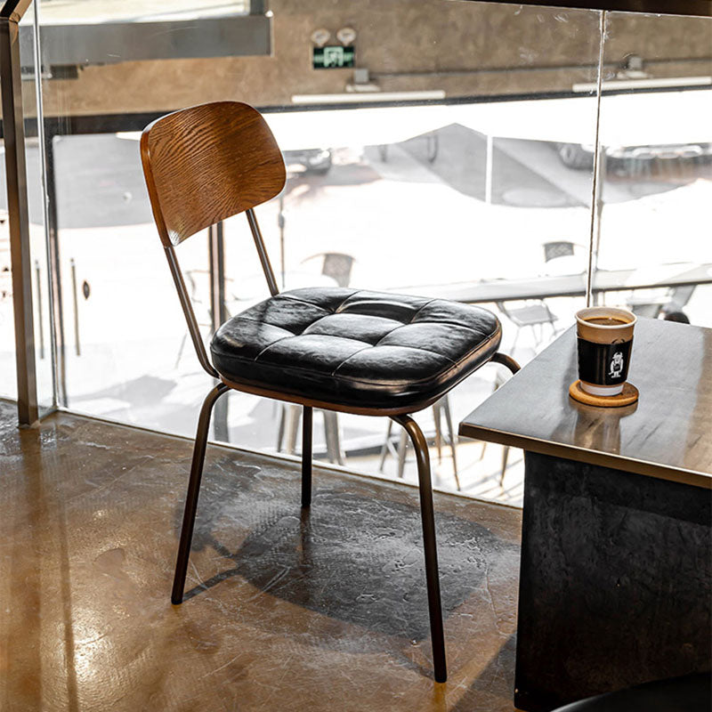 Traditional Vintage Square Cushion Iron PU Leather Sponge Dining Chair Backrest For Dining Room