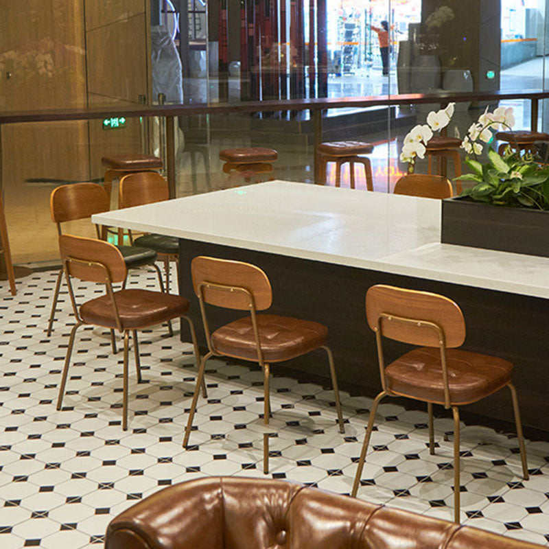 Traditional Vintage Square Cushion Iron PU Leather Sponge Dining Chair Backrest For Dining Room