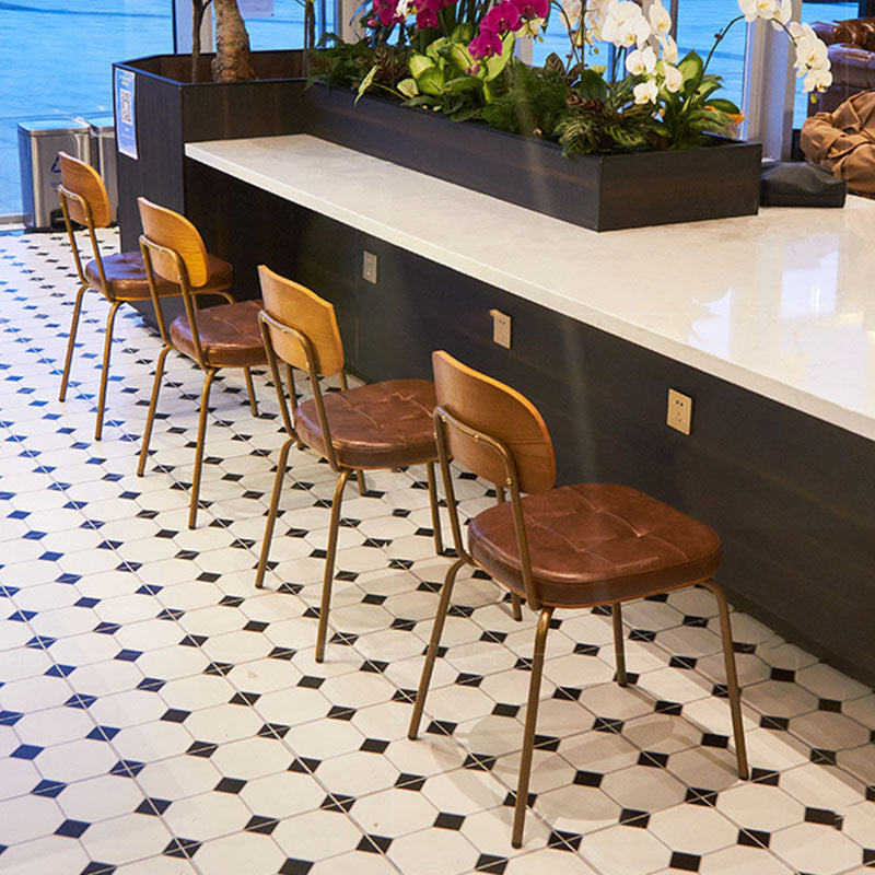 Traditional Vintage Square Cushion Iron PU Leather Sponge Dining Chair Backrest For Dining Room