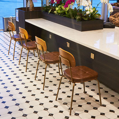 Traditional Vintage Square Cushion Iron PU Leather Sponge Dining Chair Backrest For Dining Room