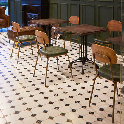 Traditional Vintage Square Cushion Iron PU Leather Sponge Dining Chair Backrest For Dining Room