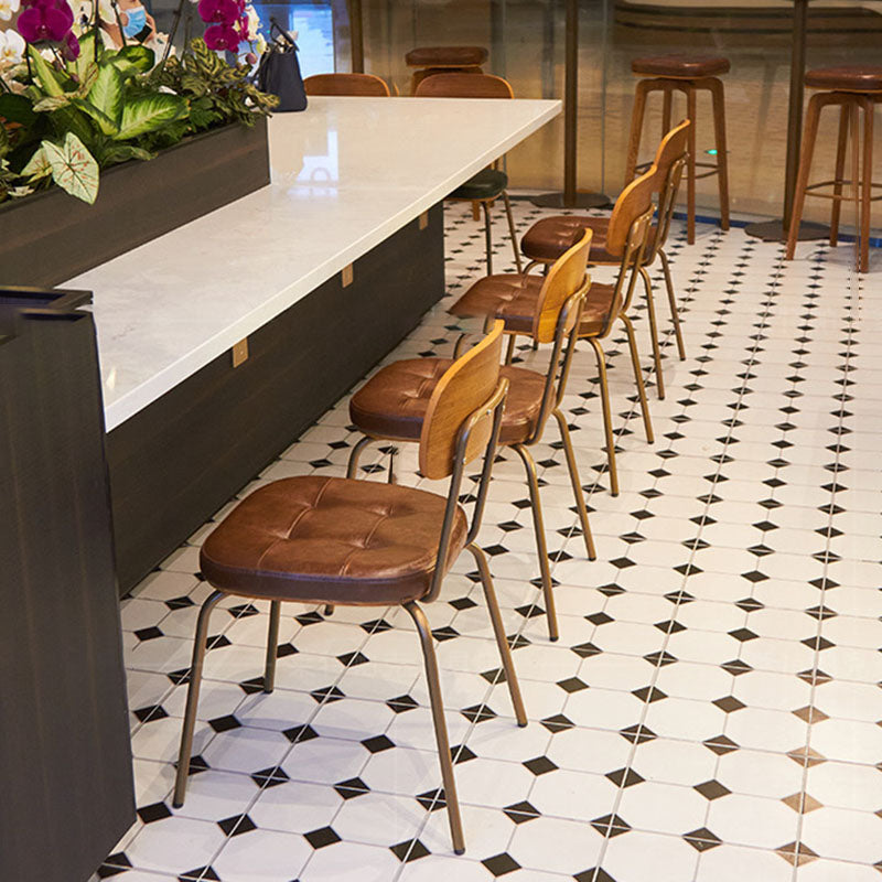 Traditional Vintage Square Cushion Iron PU Leather Sponge Dining Chair Backrest For Dining Room