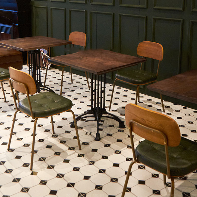 Traditional Vintage Square Cushion Iron PU Leather Sponge Dining Chair Backrest For Dining Room