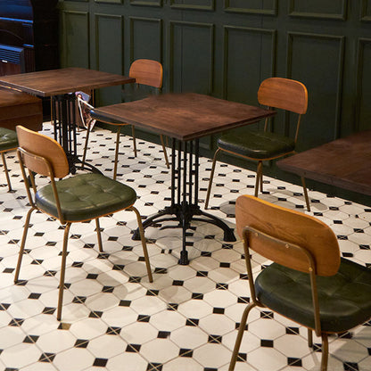 Traditional Vintage Square Cushion Iron PU Leather Sponge Dining Chair Backrest For Dining Room