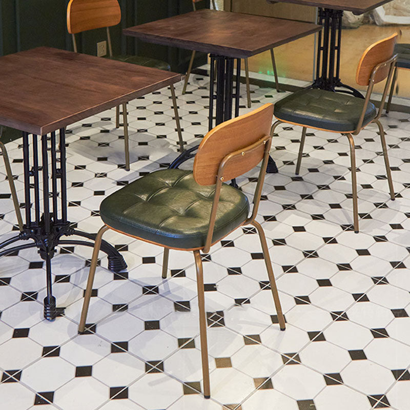 Traditional Vintage Square Cushion Iron PU Leather Sponge Dining Chair Backrest For Dining Room