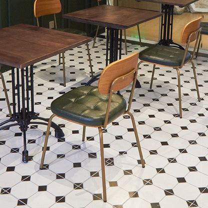 Traditional Vintage Square Cushion Iron PU Leather Sponge Dining Chair Backrest For Dining Room