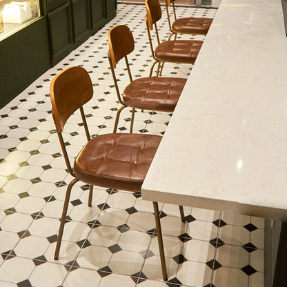 Traditional Vintage Square Cushion Iron PU Leather Sponge Dining Chair Backrest For Dining Room