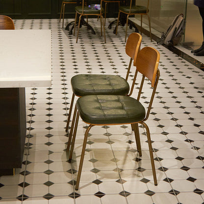 Traditional Vintage Square Cushion Iron PU Leather Sponge Dining Chair Backrest For Dining Room